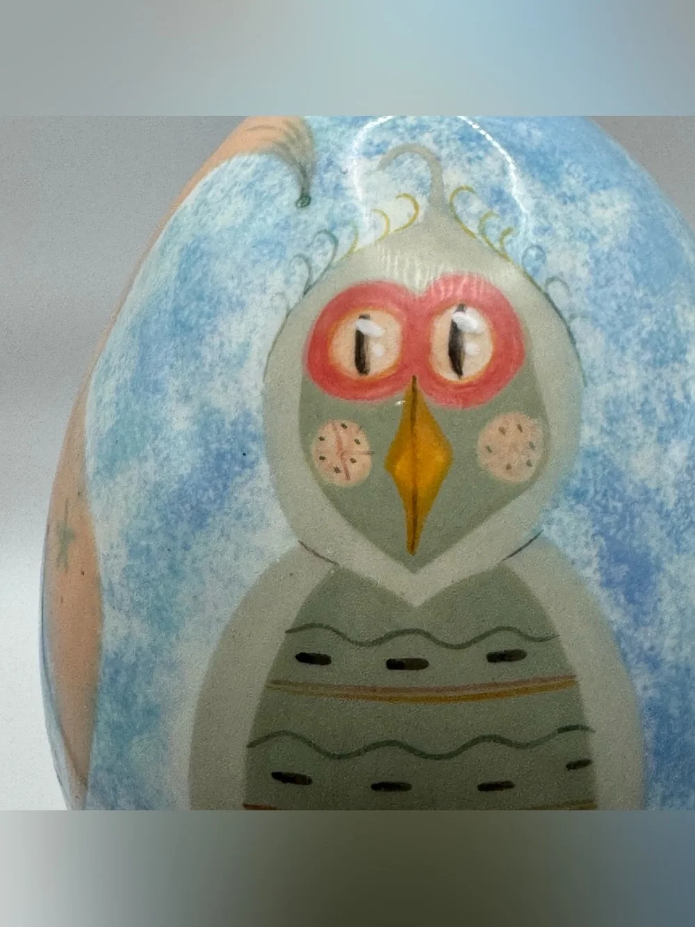 Nest Eggs Ceramic Birdhouse Hand Painted Whimsical Birds Blue Hanging Bird House